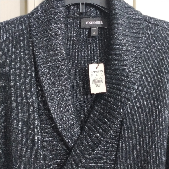 Express Double Breasted Grey Knit Sweater M Tall - Picture 2 of 13